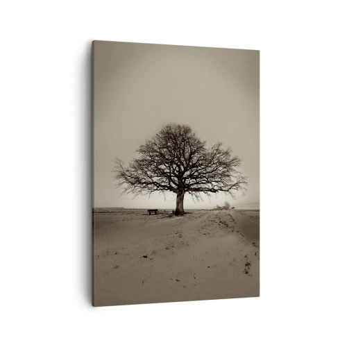 Bild auf Leinwand - Leinwandbild - Ein einsamer Baum in einem Sepia-Feld - 50x70cm - Von hier zu Ewigkeit - Moderne Wanddekoration für Wohnzimmer und Schlafzimmer ARTTOR