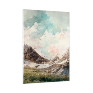 Glasbild - Bild auf glas - Malerische Berggipfel mit pastellfarbenem Himmel - 50x70cm - Felsklingen - Moderne Wanddekoration für Wohnzimmer und Schlafzimmer ARTTOR