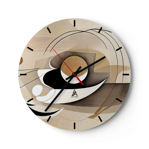 Wanduhr - Glasuhr - Eine geometrische Komposition mit Bögen und Formen in Beigetönen. - 30x30cm - Komposition: die Essenz des Wortes - Moderne Wanddekoration für Wohnzimmer, Küche und Schlafzimmer ARTTOR