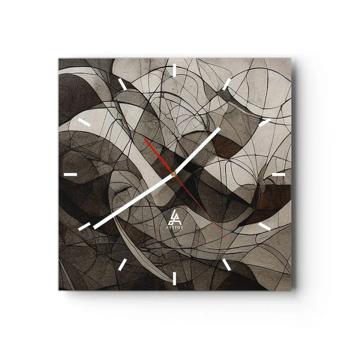 Wanduhr - Glasuhr - Abstraktes Muster in Braun- und Erdtönen - 30x30cm - Zirkulation von Erdfarben - Moderne Wanddekoration für Wohnzimmer und Schlafzimmer ARTTOR