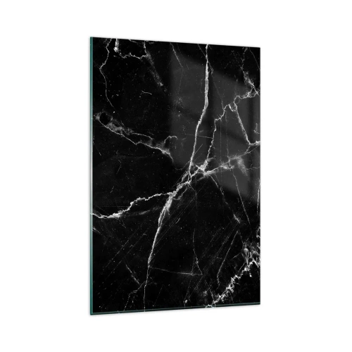 Glasbild - Bild auf glas - Schwarzer Marmor mit weißen Adern im Detail - 80x120cm - Geheimleben des Steins - Moderne Wanddekoration für Wohnzimmer und Schlafzimmer ARTTOR