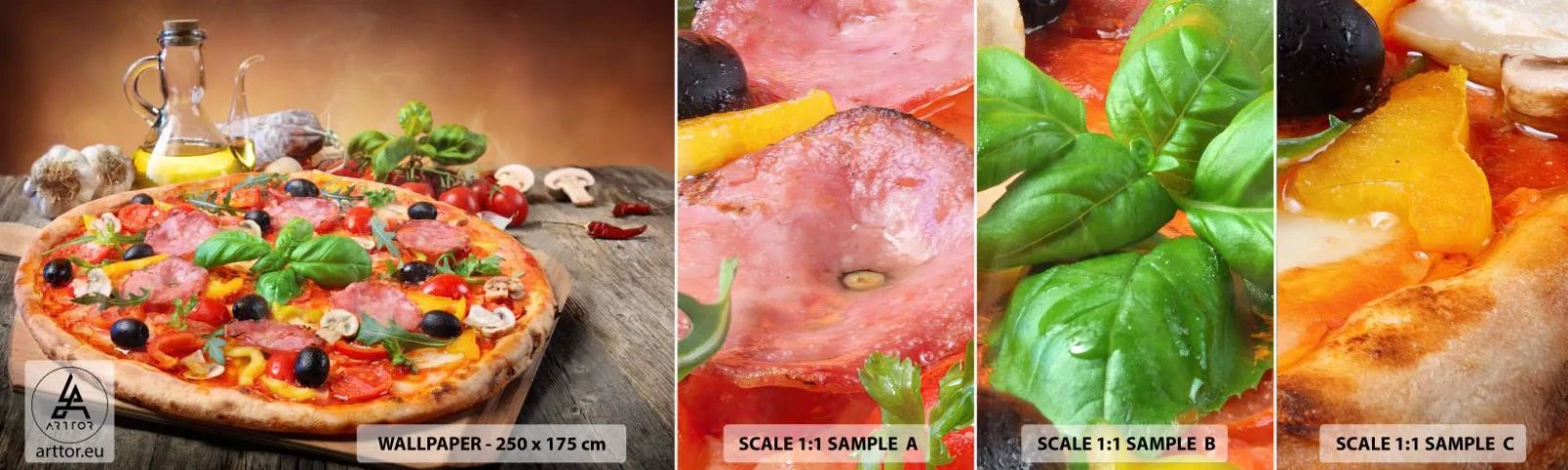 Fototapeten Muster Selbstklebend Deluxe Sticker - Mit echtem italienischem Flair - Gastronomie, Pizza, Italien - 100x30 cm