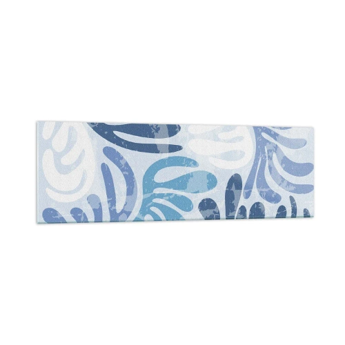 Glasbild - Bild auf glas - Abstrakte Formen in Blautönen auf weißem Hintergrund - 160x50cm - Blaue Farne - Moderne Wanddekoration für Wohnzimmer und Schlafzimmer ARTTOR