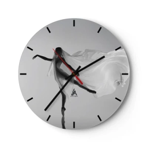 Wanduhr - Glasuhr - Eine Ballerina in Bewegung, eingehüllt in luftigen Stoff vor grauem Hintergrund - 30x30cm - Leichtigkeit und Anmut - Moderne Wanddekoration für Wohnzimmer, Küche und Schlafzimmer ARTTOR
