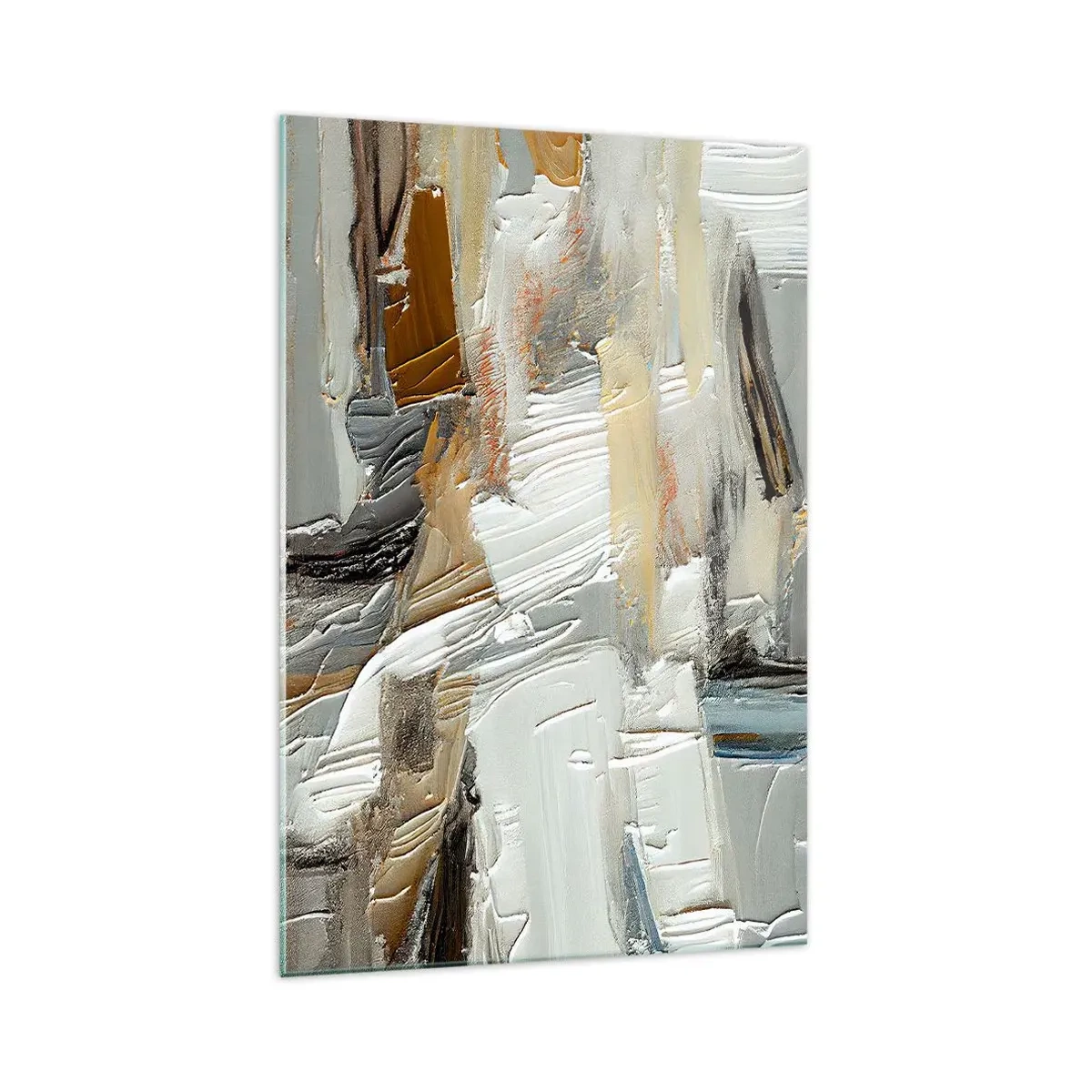 Glasbild - Bild auf glas - Texturale Abstraktion in Erdtönen und Weiß - 70x100cm - Bunte Schichten - Moderne Wanddekoration für Wohnzimmer und Schlafzimmer ARTTOR