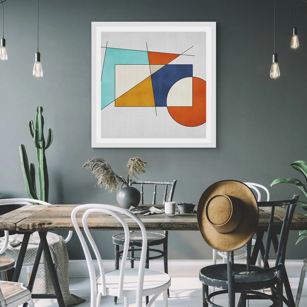 Poster in einem weißen Rahmen - Abstraktion: modernistisches Spiel - 50x50 cm