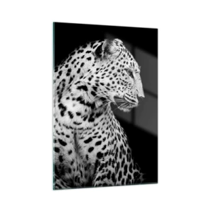 Glasbild - Bild auf glas - Ein Leopard in schwarz-weißem Licht vor einem Fenster - 50x70cm - Rechtes Profil perfekt! - Moderne Wanddekoration für Wohnzimmer und Schlafzimmer ARTTOR