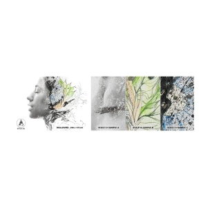 Fototapeten Muster Premium Sand - Eingebettet in der Natur - Abstraktion, Das Gesicht einer Frau, Blumen - 100x30 cm
