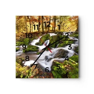Wanduhr - Glasuhr - Rasch durch den herbstlichen Wald - 40x40 cm