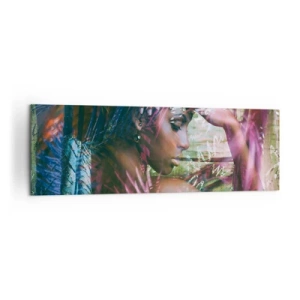 Bild auf Leinwand - Leinwandbild - Porträt einer Frau, umgeben von exotischer Vegetation - 160x50cm - Mutter Natur im Dschungel - Moderne Wanddekoration für Wohnzimmer und Schlafzimmer ARTTOR