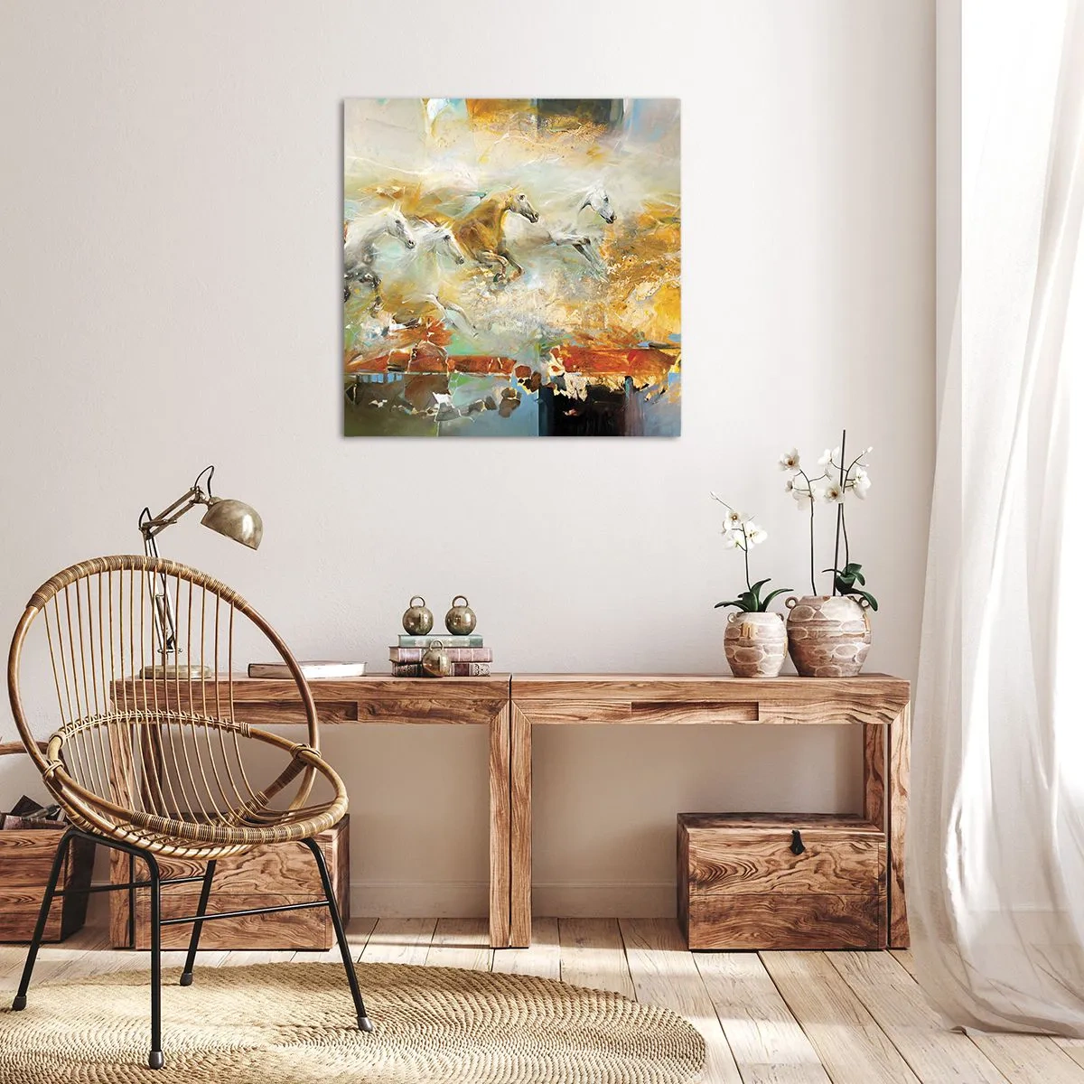 Bild auf Leinwand - Leinwandbild - Im Galopp durch das Licht - 30x30 cm