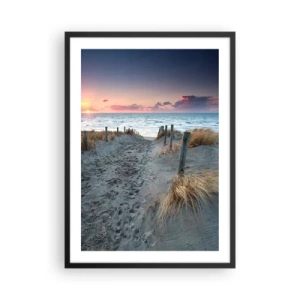 Poster in einem schwarzem Rahmen - Strandweg bei Sonnenuntergang mit Meerblick - 50x70cm - Du hast einen Regenbogen aus strahlendem Licht verschüttet ... - Moderne Wanddekoration für Wohnzimmer und Schlafzimmer ARTTOR