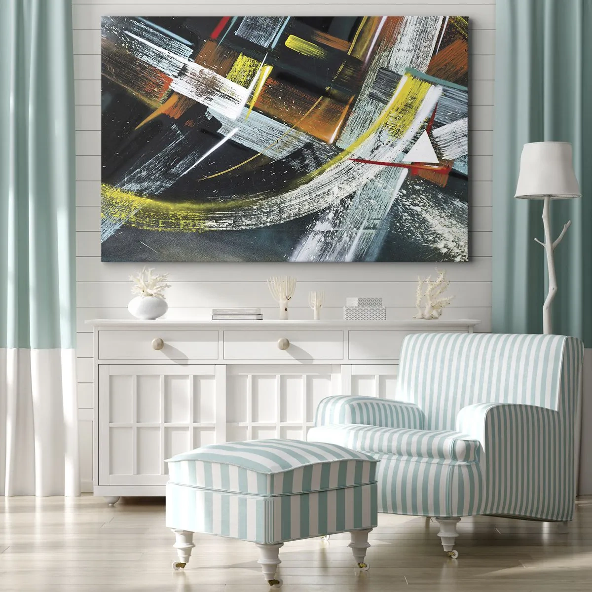 Bild auf Leinwand - Leinwandbild - Bunte abstrakte Pinselstriche - 120x80cm - Energie der Bewegung - Moderne Wanddekoration für Wohnzimmer und Schlafzimmer ARTTOR