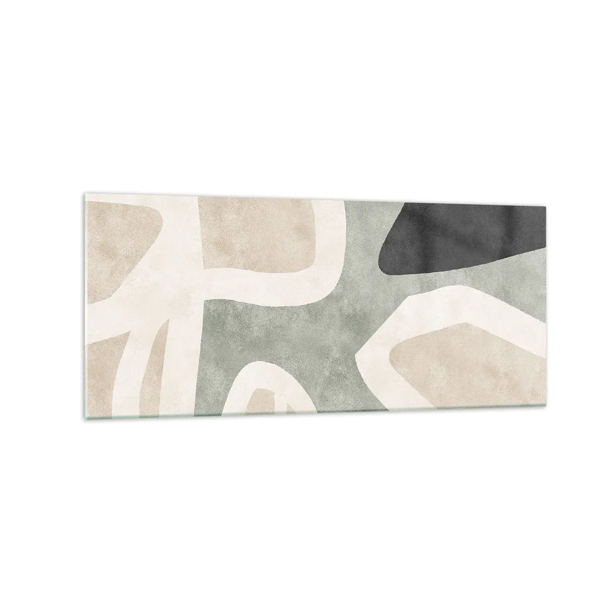 Glasbild - Bild auf glas - Abstrakte Formen in gedämpften Farben - 120x50cm - Komposition mit schwarzem Motiv - Moderne Wanddekoration für Wohnzimmer und Schlafzimmer ARTTOR