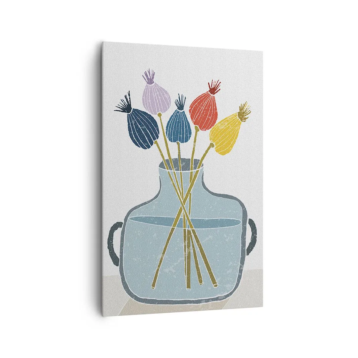 Bild auf Leinwand - Leinwandbild - Bunte Trockenblumen in einer Vase auf weißem Hintergrund - 80x120cm - Es ist mucksmäuschenstill - Moderne Wanddekoration für Wohnzimmer und Schlafzimmer ARTTOR