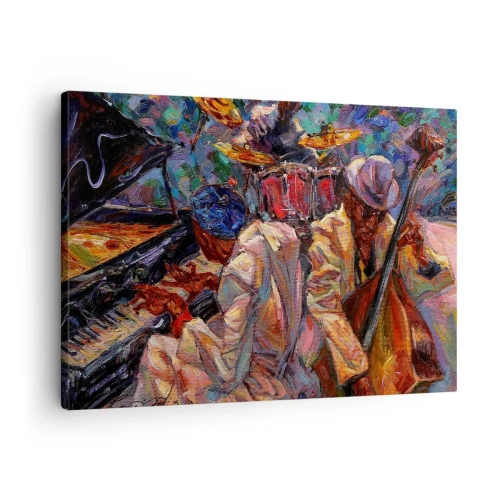 Bild auf Leinwand - Leinwandbild - Energetische Jazzszene mit Musikern und Instrumenten - 70x50cm - In einem Schlag - Moderne Wanddekoration für Wohnzimmer und Schlafzimmer ARTTOR