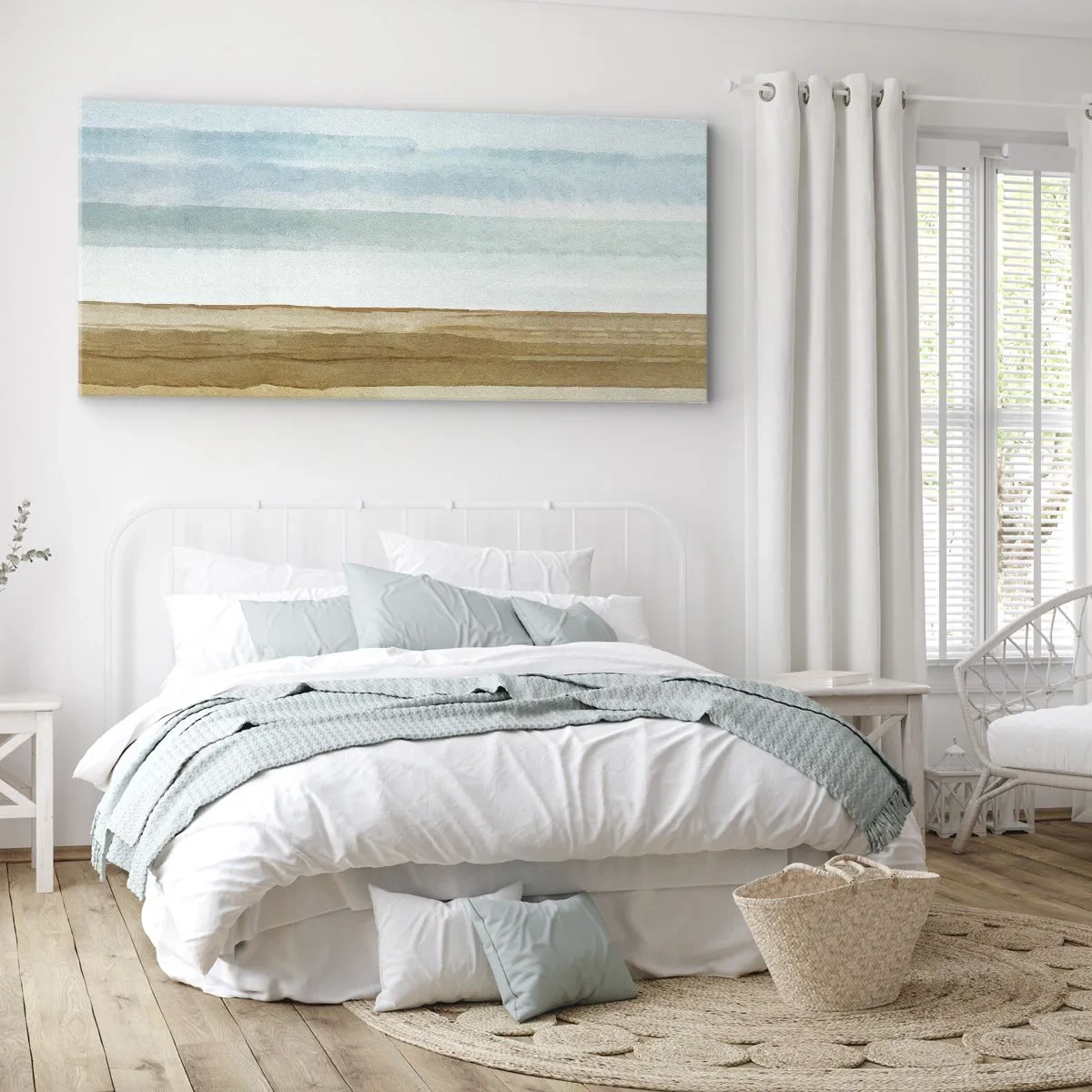 Bild auf Leinwand - Leinwandbild - Abstrakte Strandlandschaft in Pastelltönen - 160x50cm - Trost - Moderne Wanddekoration für Wohnzimmer und Schlafzimmer ARTTOR
