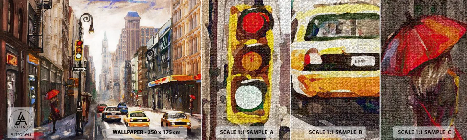 Fototapeten Muster Premium Canvas - New York - auch im Regen bunt - New York, Stadt, Manhattan - 100x30 cm