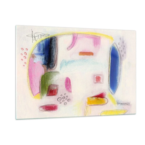 Glasbild - Bild auf glas - Farbenfrohe Abstraktion mit geometrischen Formen und Pastelltönen - 120x80cm - Eher konvex als konkav oder flach - Moderne Wanddekoration für Wohnzimmer und Schlafzimmer ARTTOR