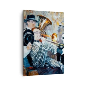 Bild auf Leinwand - Leinwandbild - Jazzmusiker im malerischen Stil während eines Konzerts - 70x100cm - Der ganze Jazz - Moderne Wanddekoration für Wohnzimmer und Schlafzimmer ARTTOR