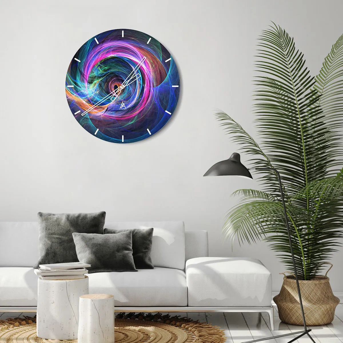 Wanduhr - Glasuhr - Eine farbenfrohe Wirbel-Abstraktion voller dynamischer Energie - 30x30cm - Wohin wirst du mich bringen? - Moderne Wanddekoration für Wohnzimmer, Küche und Schlafzimmer ARTTOR