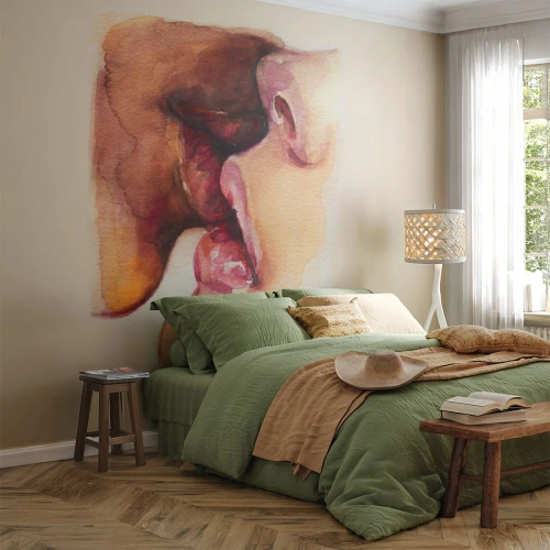 Fototapete Premium Canvas - Ein Aquarell einer Nahaufnahme eines Gesichts - 100x70cm - Wie Tag und Nacht, Erde und Himmel - Moderne Wanddekoration für Wohnzimmer und Schlafzimmer ARTTOR