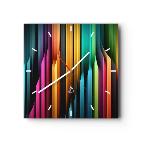 Wanduhr - Glasuhr - Bunte vertikale Linien erzeugen eine dynamische Abstraktion. - 30x30cm - Lichtorgan - Moderne Wanddekoration für Wohnzimmer und Schlafzimmer ARTTOR