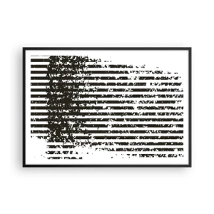 Poster in einem schwarzem Rahmen - Abstrakte Linien mit Distressed-Effekt in Schwarz und Weiß - 100x70cm - Rhythmus und Rauschen - Moderne Wanddekoration für Wohnzimmer und Schlafzimmer ARTTOR
