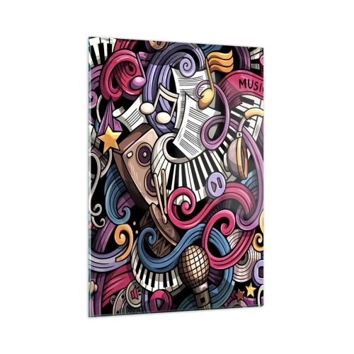 Glasbild - Bild auf glas - Bunte Musikthemen mit Noten und Instrumenten - 50x70cm - Komplizierte Melodie - Moderne Wanddekoration für Wohnzimmer und Schlafzimmer ARTTOR