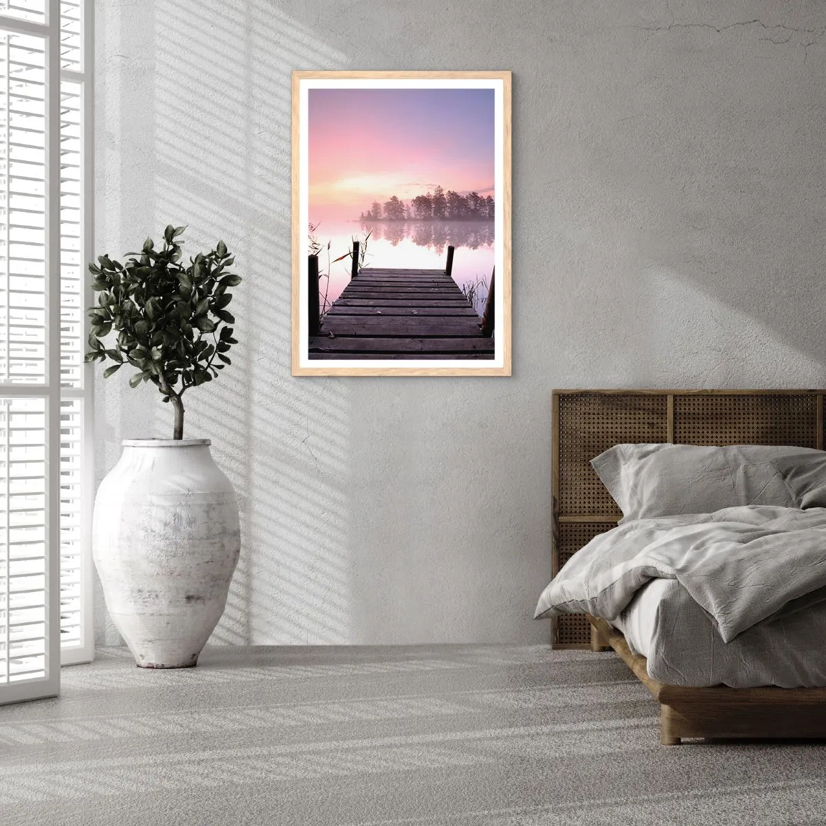 Poster in einem Rahmen aus heller Eiche - Aus dem lila Nebel ... - 50x70 cm
