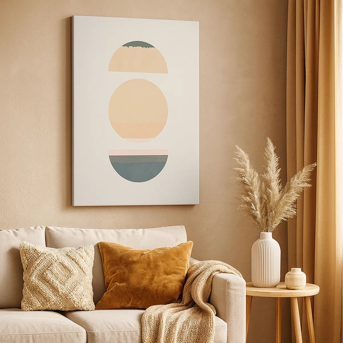 Bild auf Leinwand - Leinwandbild - Abstrakte geometrische Formen in Pastellfarben - 50x70cm - Ein Rad hinter dem anderen… - Moderne Wanddekoration für Wohnzimmer und Schlafzimmer ARTTOR