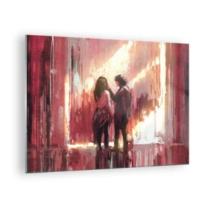 Glasbild - Bild auf glas - Ein Paar im warmen Licht einer abstrakten Kulisse - 70x50cm - Das ewige Schauspiel der Liebe - Moderne Wanddekoration für Wohnzimmer und Schlafzimmer ARTTOR