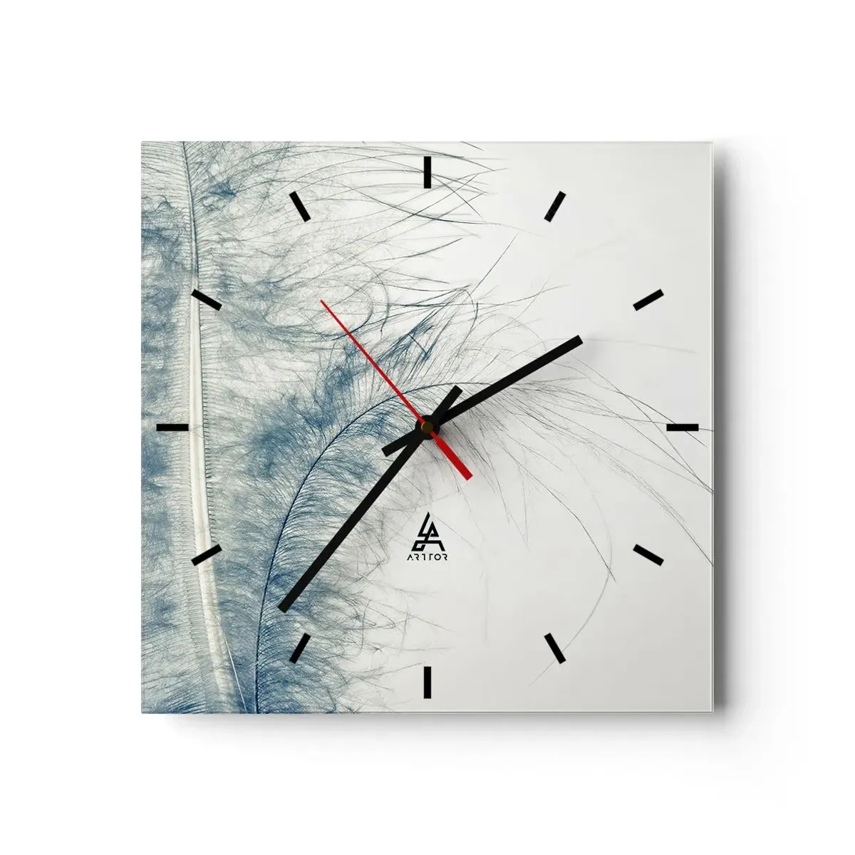 Wanduhr - Glasuhr - Eine zarte Feder in Pastelltönen auf hellem Untergrund - 30x30cm - Flüstern der Natur - Moderne Wanddekoration für Wohnzimmer und Schlafzimmer ARTTOR