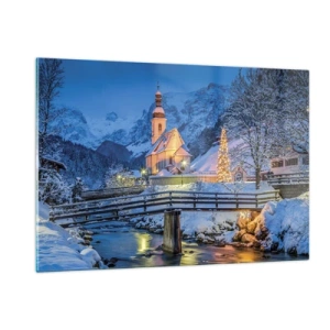 Glasbild - Bild auf glas - Weihnachtslandschaft in winterlicher Kulisse - 120x80cm - Weihnachtsgeist - Moderne Wanddekoration für Wohnzimmer und Schlafzimmer ARTTOR
