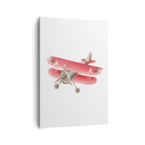Bild auf Leinwand - Leinwandbild - Rotes Retro-Flugzeug auf weißem Hintergrund - 70x100cm - Bereit für Höhenflüge - Moderne Wanddekoration für Wohnzimmer und Schlafzimmer ARTTOR