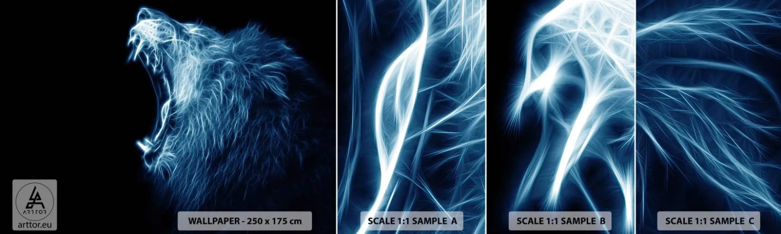 Fototapeten Muster Selbstklebend Deluxe Sticker - Der feurige Zorn des Königs - Abstraktion, Löwe, Tiere - 100x30 cm