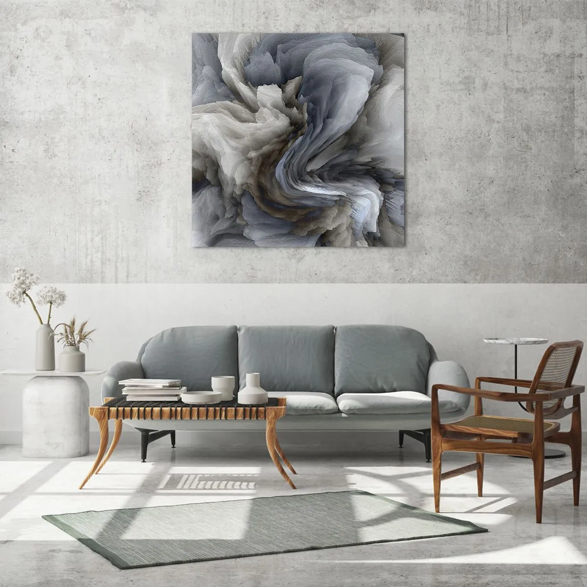 Glasbild - Bild auf glas - Stein und Blume - 50x50 cm