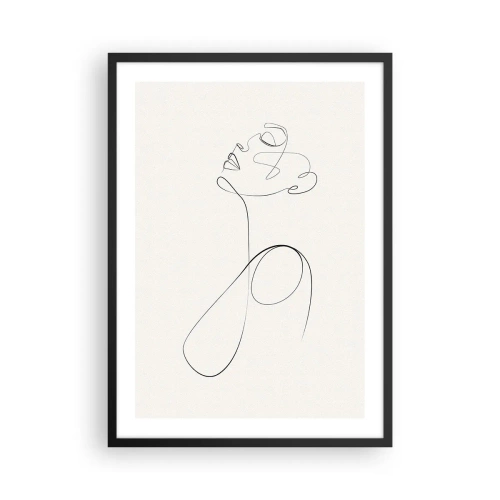 Poster in einem schwarzem Rahmen - Eine minimalistische Linie, die die Silhouette einer Frau kreiert - 50x70cm - Versunken in Träumen - Moderne Wanddekoration für Wohnzimmer und Schlafzimmer ARTTOR