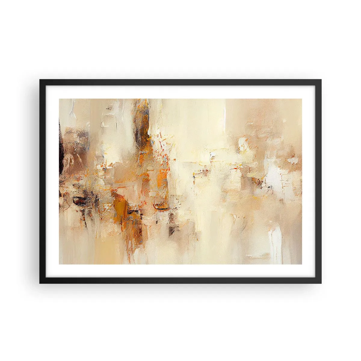 Poster in einem schwarzem Rahmen - Eine abstrakte Komposition in warmen Gelb- und Brauntönen. - 70x50cm - Seele aus Bernstein - Moderne Wanddekoration für Wohnzimmer und Schlafzimmer ARTTOR