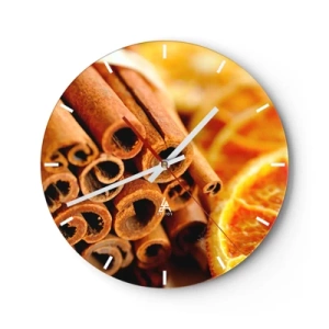 Wanduhr - Glasuhr - Zimtstangen und getrocknete Orangen in warmen Tönen - 30x30cm - Kannst du ihr Aroma riechen? - Moderne Wanddekoration für Wohnzimmer, Küche und Schlafzimmer ARTTOR