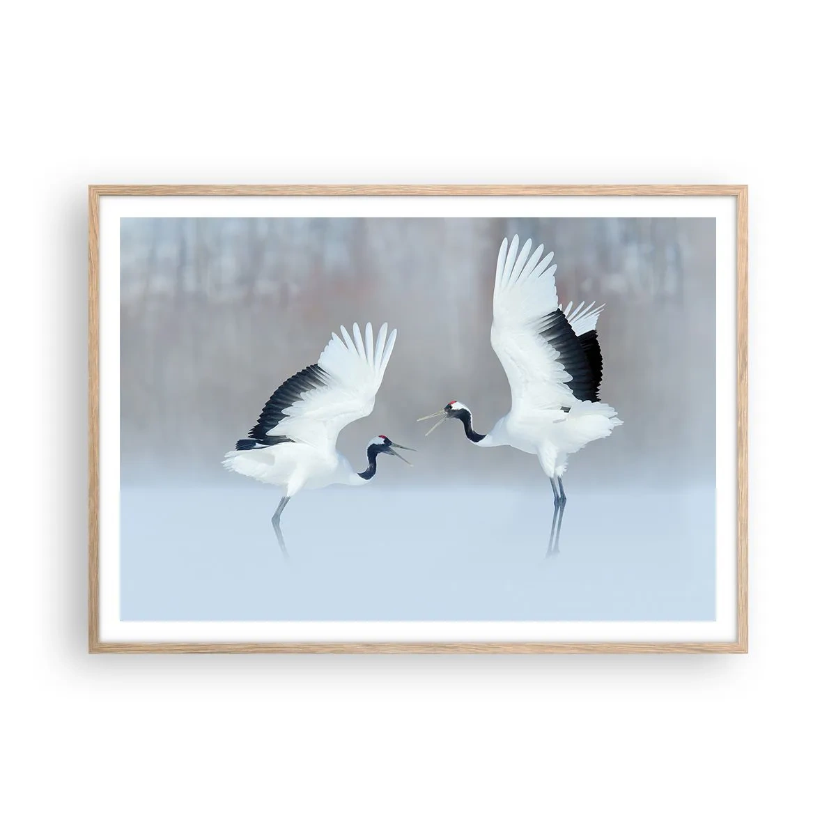 Poster in einem Rahmen aus heller Eiche - Tanz im Nebel - 100x70 cm