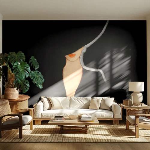 Selbstklebende Fototapete Deluxe Sticker - Eleganz und Stil - Frau, In, A, Hat, Mode, Stück - 200x140 cm