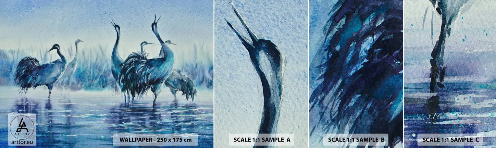 Fototapetenmuster Standard Eco - Morgentliches Treffen - Vögel, Landschaft, Wasser - 100x30 cm