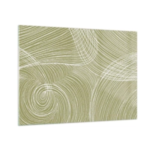 Glasbild - Bild auf glas - Weiße Linien bilden vor einem olivgrünen Hintergrund eine komplexe Struktur. - 70x50cm - Komplizierte Abstraktion in Weiß - Moderne Wanddekoration für Wohnzimmer und Schlafzimmer ARTTOR