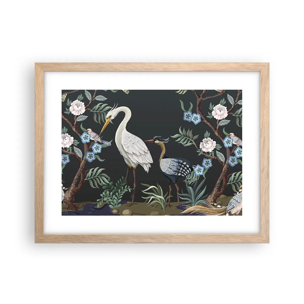 Poster in einem Rahmen aus heller Eiche - Vogelparade - 40x30 cm