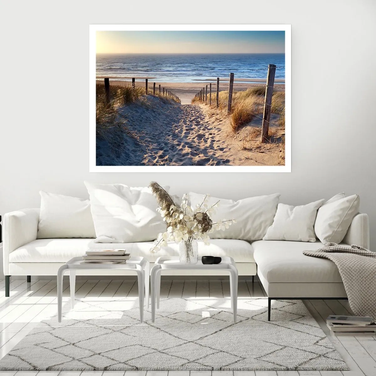 Poster - Weg durch die Dünen zum Strand - 100x70cm - Das Rauschen des Meeres, der Gesang der Vögel, ein wilder Strand im Gras ... - Moderne Wanddekoration für Wohnzimmer und Schlafzimmer ARTTOR