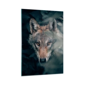 Glasbild - Bild auf glas - Ein Wolf beobachtet wachsam aus seinem Versteck im Walddickicht - 50x70cm - Jäger - Moderne Wanddekoration für Wohnzimmer und Schlafzimmer ARTTOR