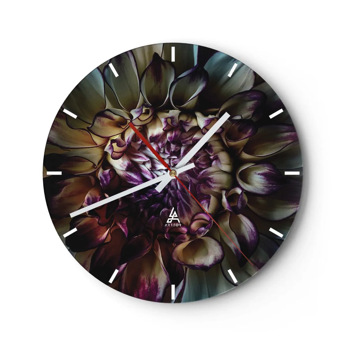 Wanduhr - Glasuhr - Nahaufnahme von Blütenblättern in dunklen Farbtönen - 30x30cm - Die Blütezeit der Jugend - Moderne Wanddekoration für Wohnzimmer, Küche und Schlafzimmer ARTTOR