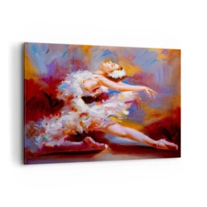 Bild auf Leinwand - Leinwandbild - Eine Ballerina in dynamischer Pose inmitten von Pastellfarben. - 120x80cm - Schwan Gnade - Moderne Wanddekoration für Wohnzimmer und Schlafzimmer ARTTOR