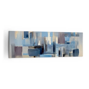 Bild auf Leinwand - Leinwandbild - Geometrische Formen in Blau- und Beigetönen - 160x50cm - Blaue Konstruktion - Moderne Wanddekoration für Wohnzimmer und Schlafzimmer ARTTOR